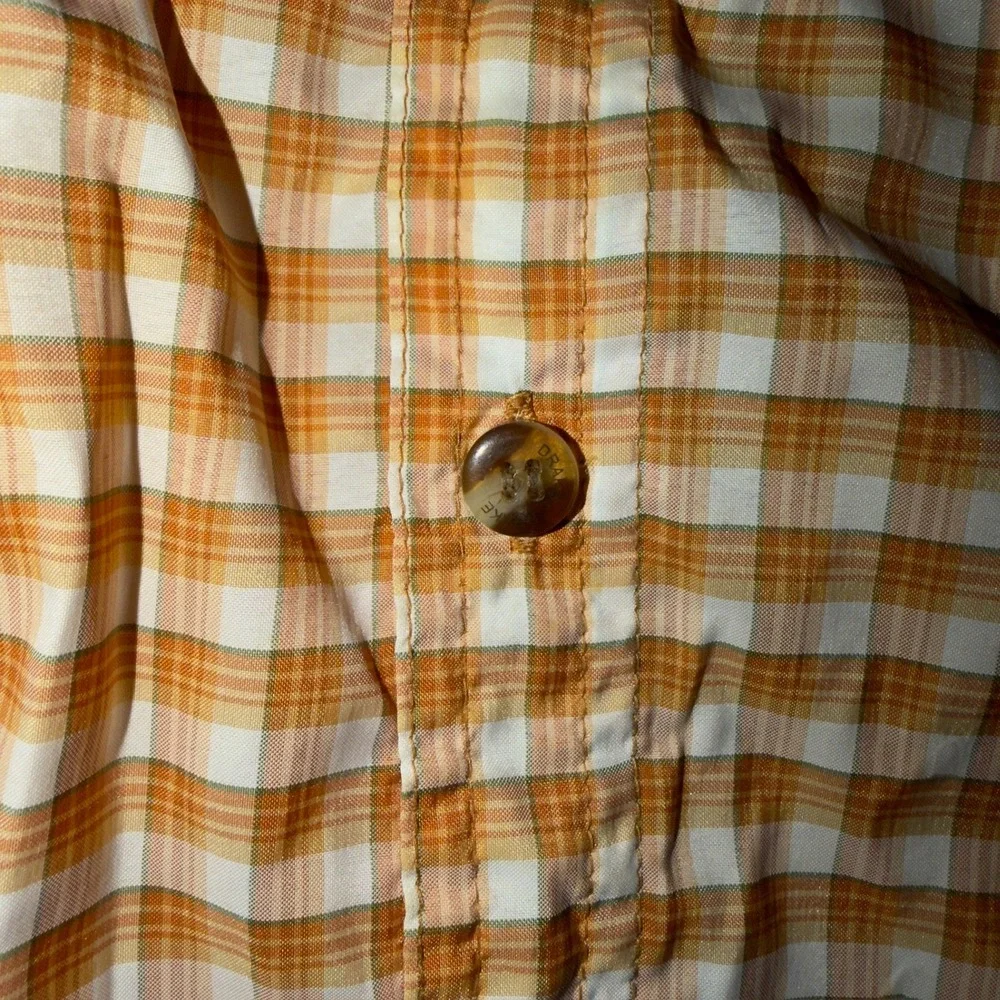 Drake Clothing Company Mens XL Orange Plaid Short Sleeve Vented Fishing Shirt